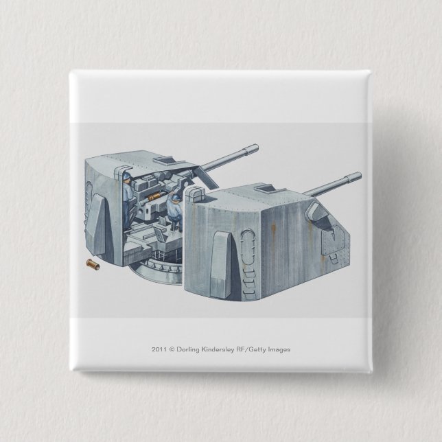Illustration of gun turret on a WW2 battleship Pinback Button (Front)
