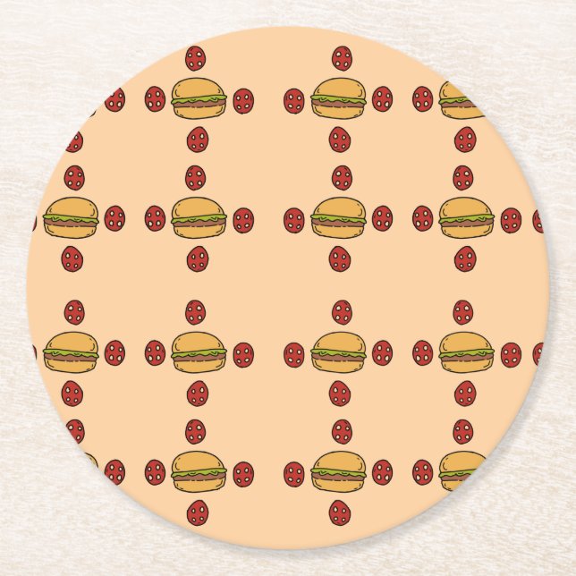 Illustration of hamburger patterns  round paper coaster (Front)