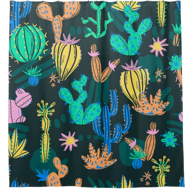 illustration of hand drawn cactus. Seamless patter Shower Curtain (Front)