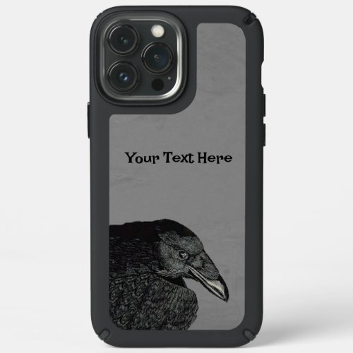 Illustration of Head Wing Black Crow on Gray Speck iPhone 13 Pro Max Case