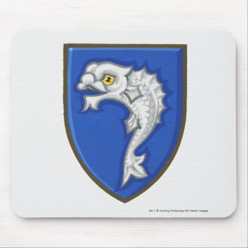Illustration of heraldic fish symbol on shield mouse pad
