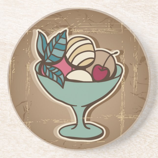Illustration of Ice Cream in retro style Drink Coaster (Front)