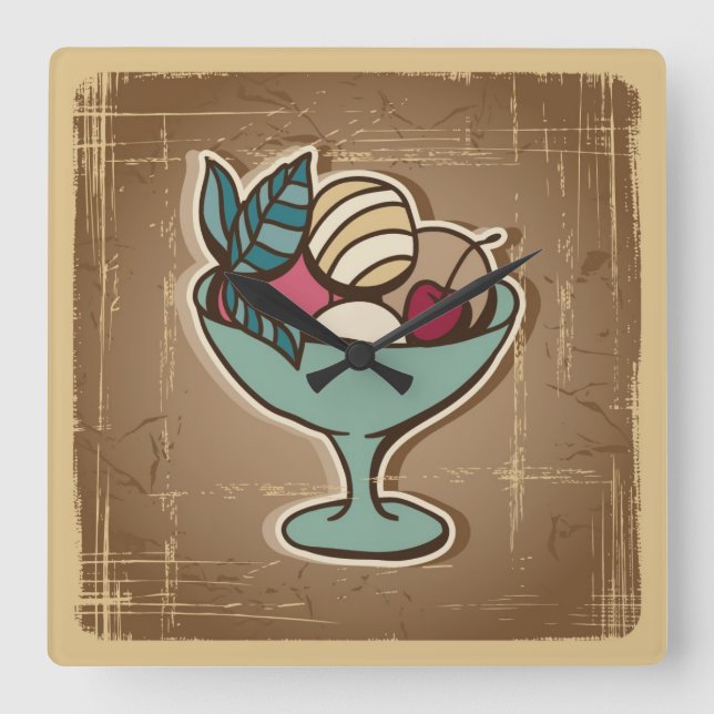 Illustration of Ice Cream in retro style Square Wall Clock (Front)