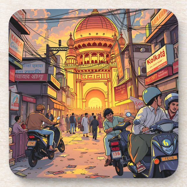 Illustration of  India | Kolkata Beverage Coaster (Front)