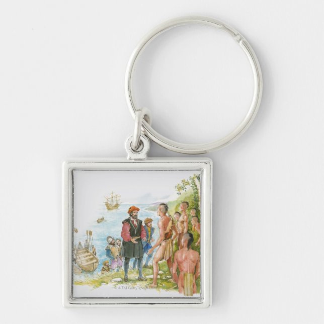 Illustration of Jacques Cartier conversing with Keychain (Front)