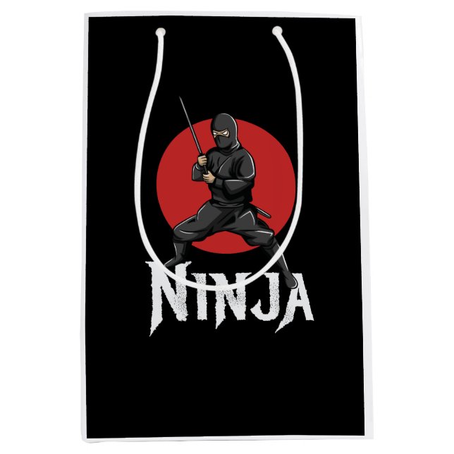 illustration of japanese ninja holding sword medium gift bag (Front)