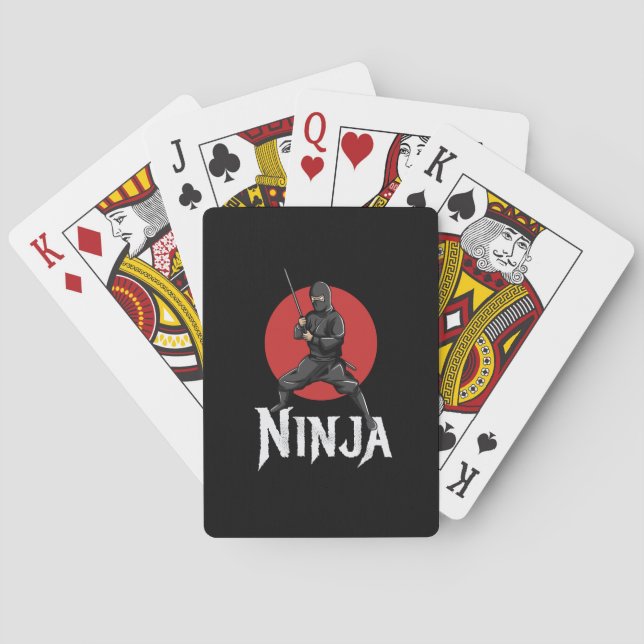 illustration of japanese ninja holding sword poker cards (Back)