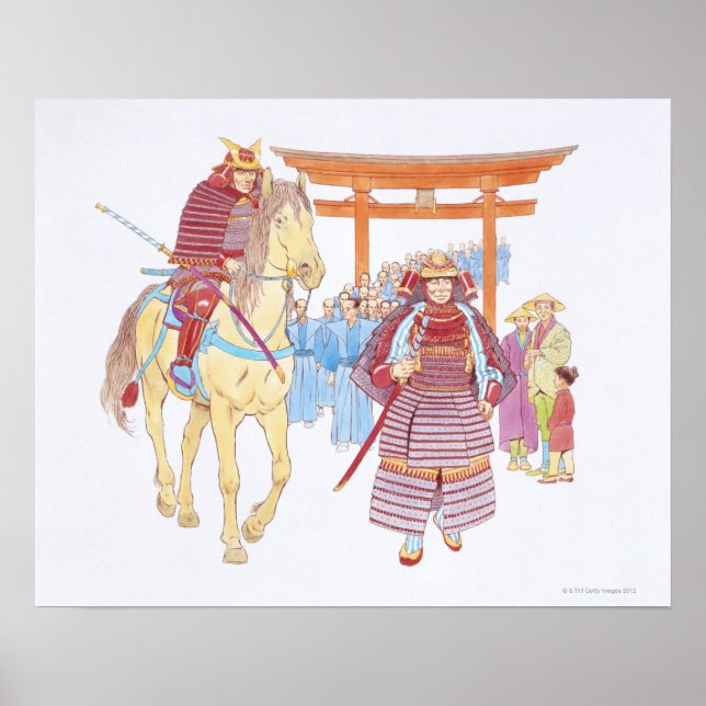 Illustration of Japanese Samurai leading Poster (Front)