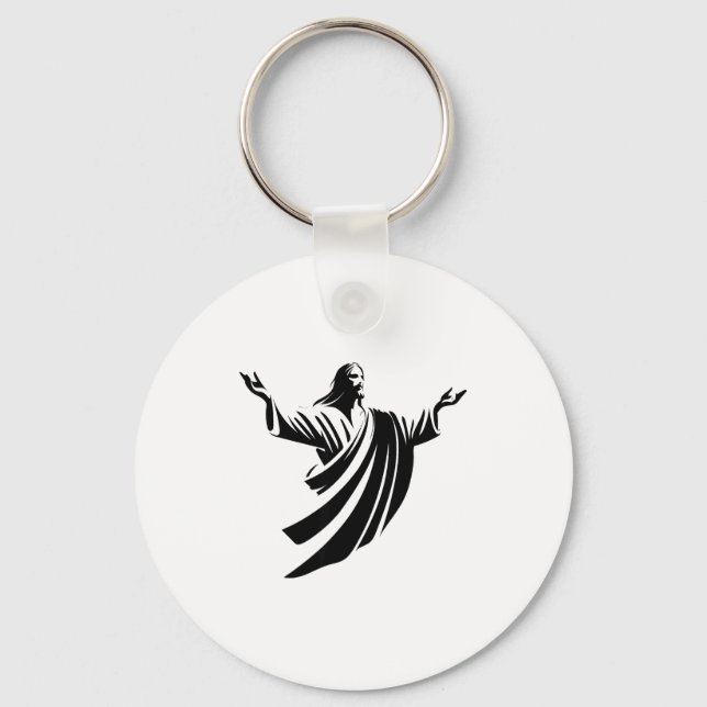 Illustration Of Jesus Christ Shadow With Open Arms Keychain (Front)