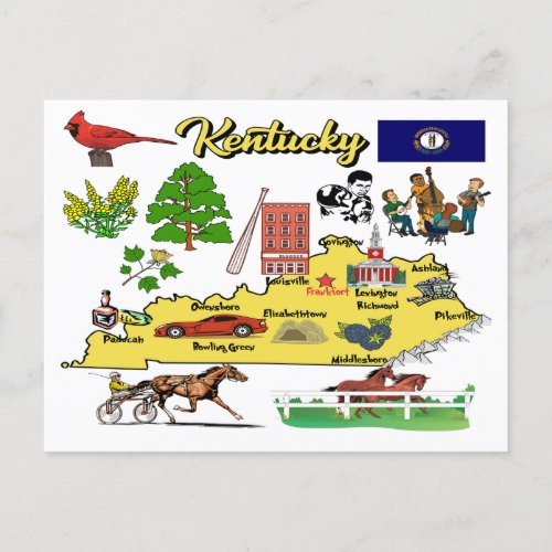 Illustration of Kentucky Map  Postcard