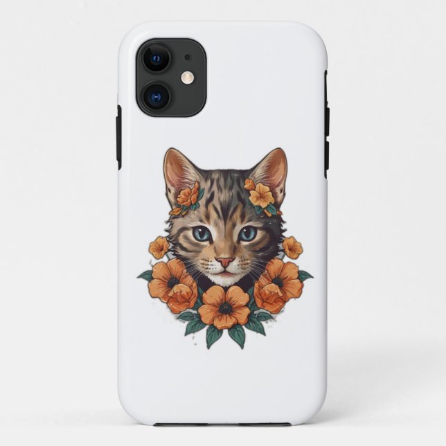  illustration of kitten head fantasy flowers Case-Mate iPhone case (Back)