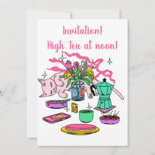 Illustration of Kitty Cat's Tea at noon  Invitation