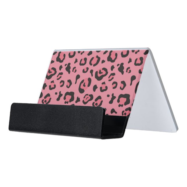 Illustration of Leopard Pink Animal Desk Business Card Holder (Angled Front)