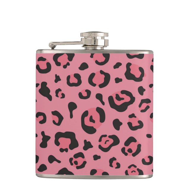 Illustration of Leopard Pink Animal Hip Flask (Front)
