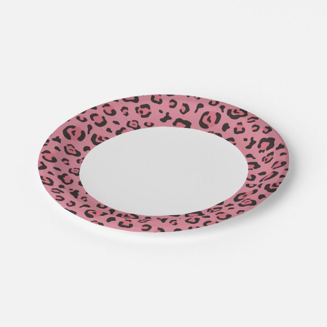 Illustration of Leopard Pink Animal Paper Plates (Angled)