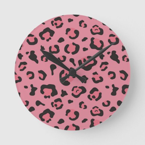 Illustration of Leopard Pink Animal Round Clock