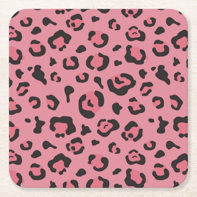 Illustration of Leopard Pink Animal Square Paper Coaster (Front)