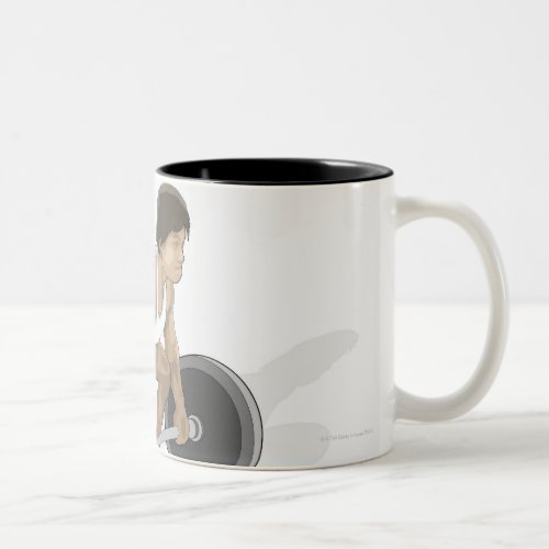 Illustration of man crouching preparing to lift Two_Tone coffee mug
