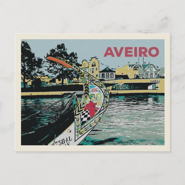 "Illustration of Moliceiro boat in Aveiro Portugal Postcard (Front)