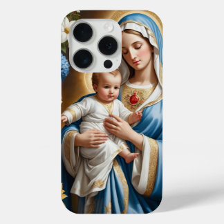 Illustration of Mother Mary and Baby Jesus iPhone 15 Pro Case