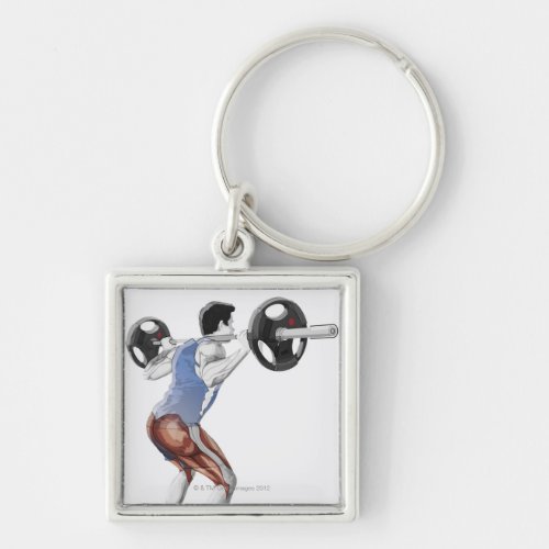 Illustration of muscles used by man to lift keychain