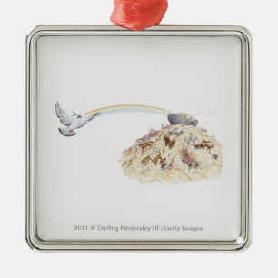 Illustration of Noah's ark with animals leaving Metal Ornament