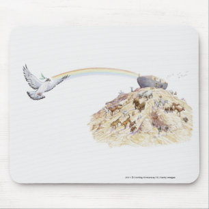 Illustration of Noah's ark with animals leaving Mouse Pad
