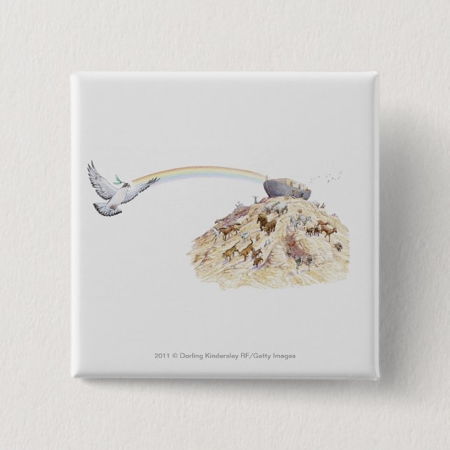 Illustration of Noah's ark with animals leaving Pinback Button (Front)