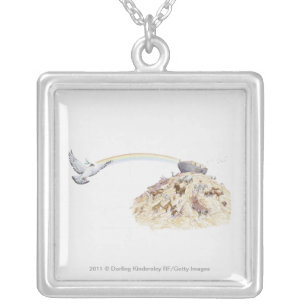 Illustration of Noah's ark with animals leaving Silver Plated Necklace