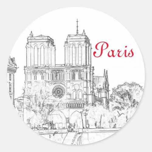 Illustration of Notre Dame de Paris Classic Round Sticker