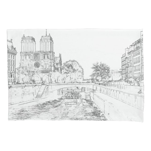 Illustration of Notre Dame de Paris Pillow Case (Front)