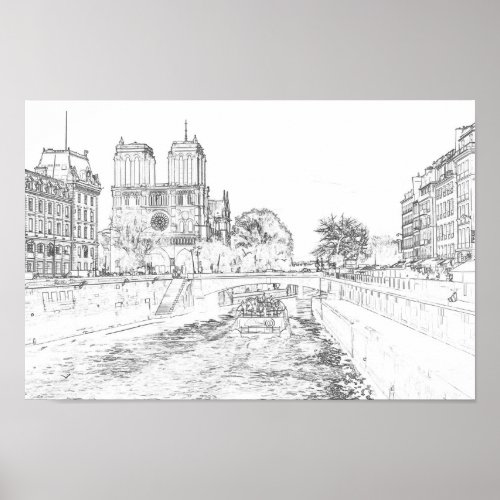 Illustration of Notre Dame de Paris Poster