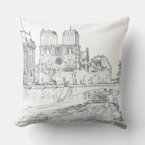 Illustration of Notre Dame de Paris Throw Pillow