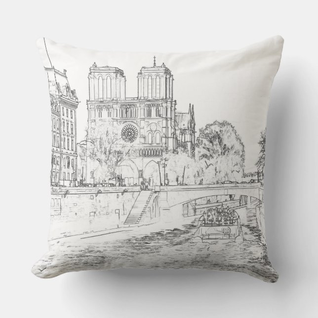 Illustration of Notre Dame de Paris Throw Pillow (Front)