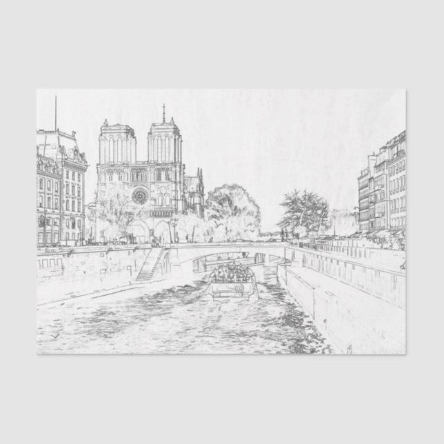 Illustration of Notre Dame de Paris Tissue Paper (Front)