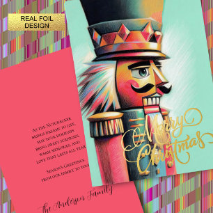 Illustration of Nutcracker Christmas Aqua Foil Holiday Card
