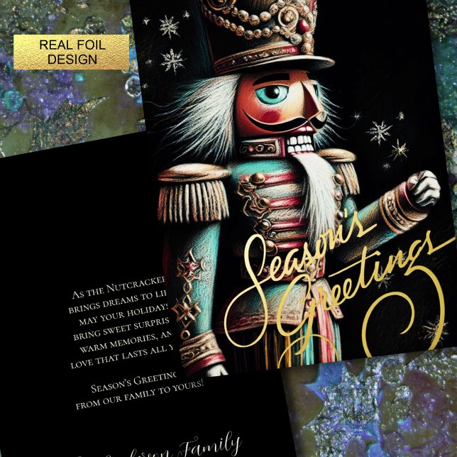 Illustration of Nutcracker Christmas Black Foil Holiday Card (Creator Uploaded)