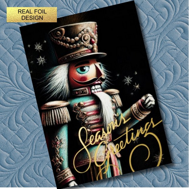 Illustration of Nutcracker Christmas Black Foil Holiday Card (Creator Uploaded)