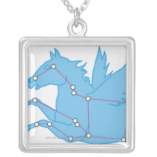 Illustration of Pegasus constellation Silver Plated Necklace