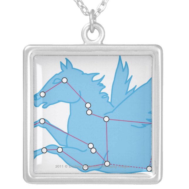 Illustration of Pegasus constellation Silver Plated Necklace (Front)