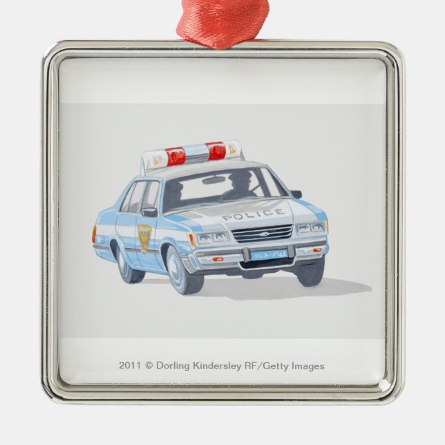 Illustration of police car with two policemen metal ornament (Front)