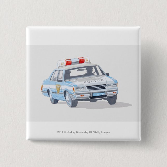 Illustration of police car with two policemen pinback button (Front)