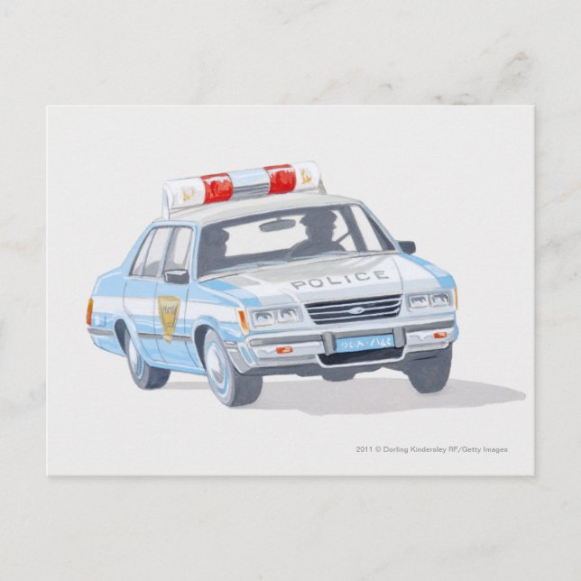 Illustration of police car with two policemen postcard (Front)