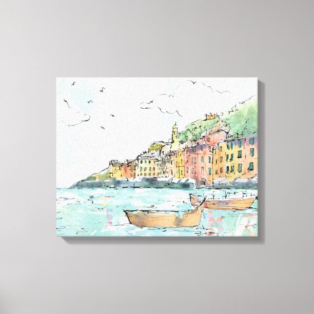 Illustration of Porofino Harbor Canvas Print (Front)
