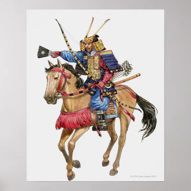 Illustration of Samurai on horseback Poster | Zazzle
