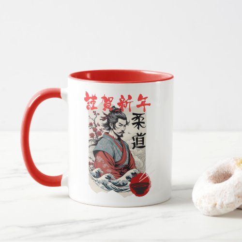 Illustration of Samurai with Japanese Stamp Mug