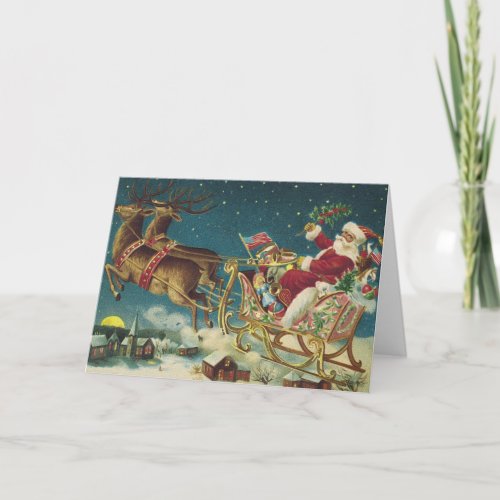Illustration of Santa Claus and reindeer Holiday Card