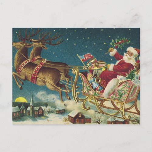Illustration of Santa Claus and reindeer Holiday Postcard