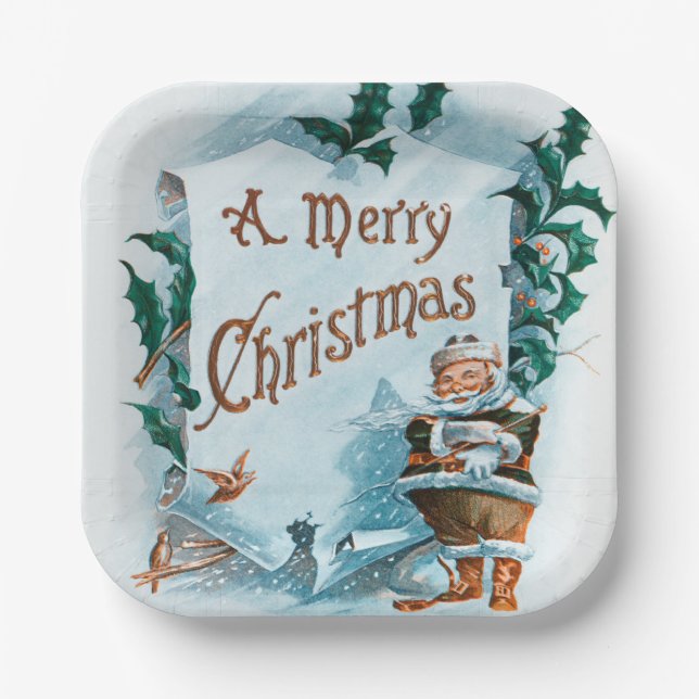 Illustration of Santa Clause Holiday  Paper Plates (Front)