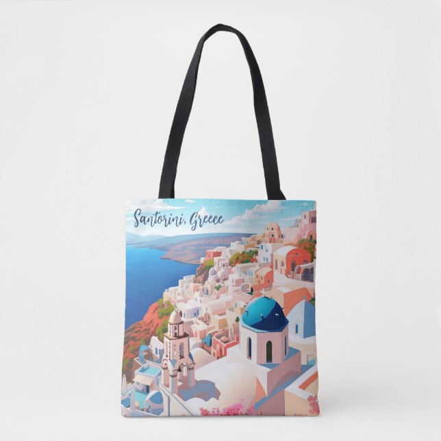 Illustration of Santorini Island | Travel Art Tote Bag (Front)